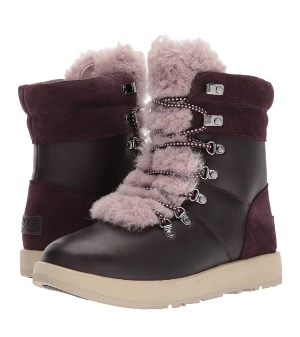 UGG Viki Waterproof Boot Womens 8 Port Burgundy Leather Shearling Lace Up Hiker